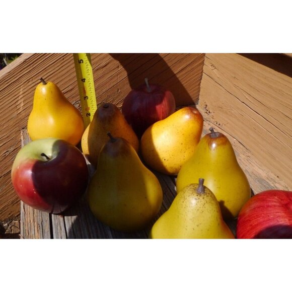 Faux Fruit Basket Decor Lot 9 Realistic Plastic Apples & Pears Staging Prop - Picture 4 of 11